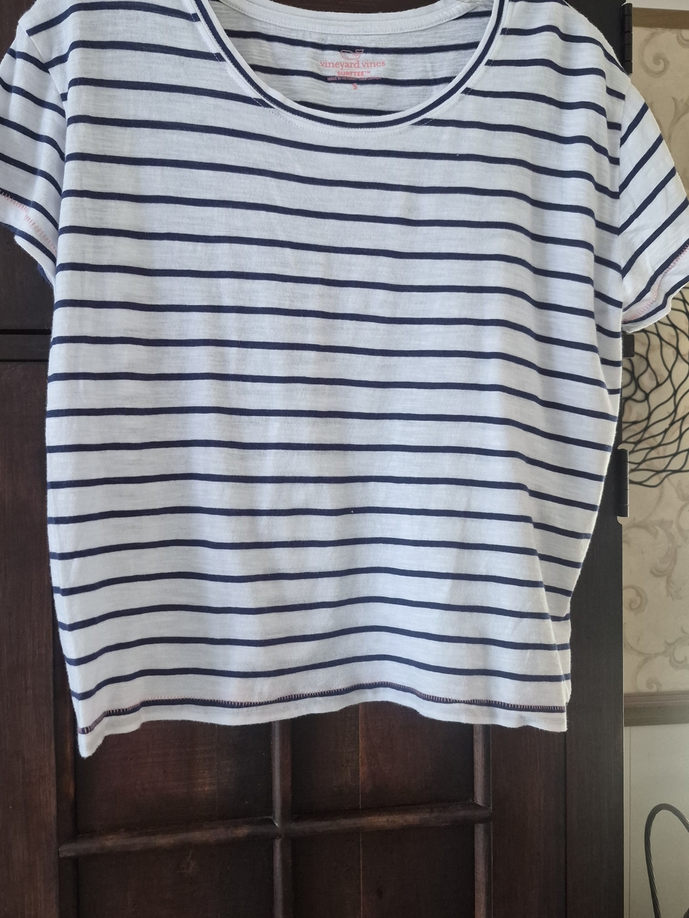 Vineyard Vines White Tee with Navy Stripes